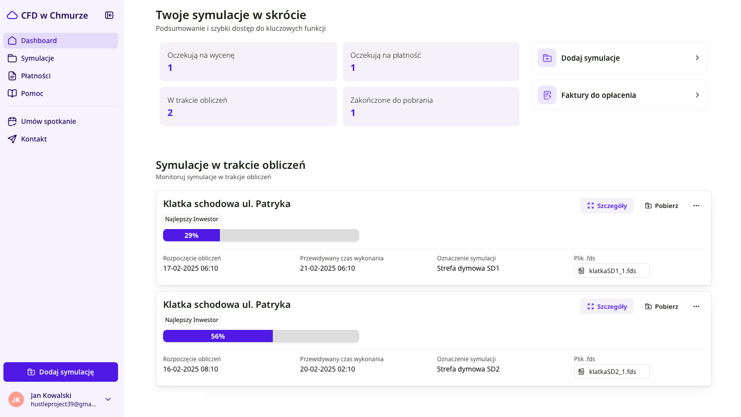 Panel kontrolny CFD w chmurze